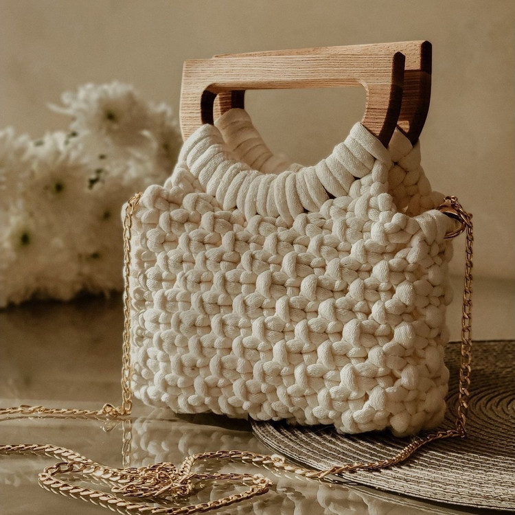 دسته طرح چوبی کیف مکرومه ( جفتی )