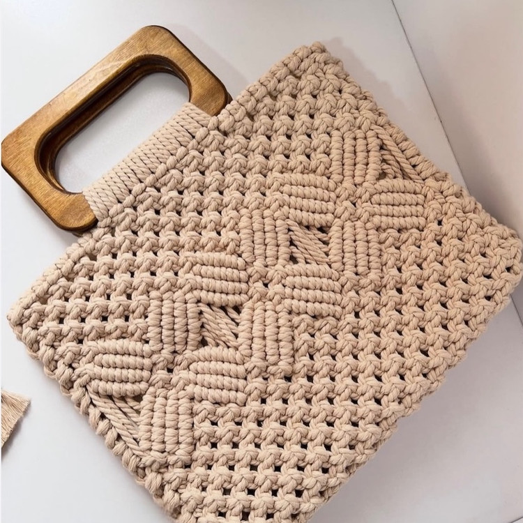 دسته طرح چوبی کیف مکرومه ( جفتی )