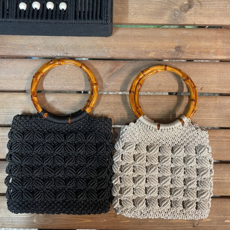 دسته طرح چوبی کیف مکرومه ( جفتی )